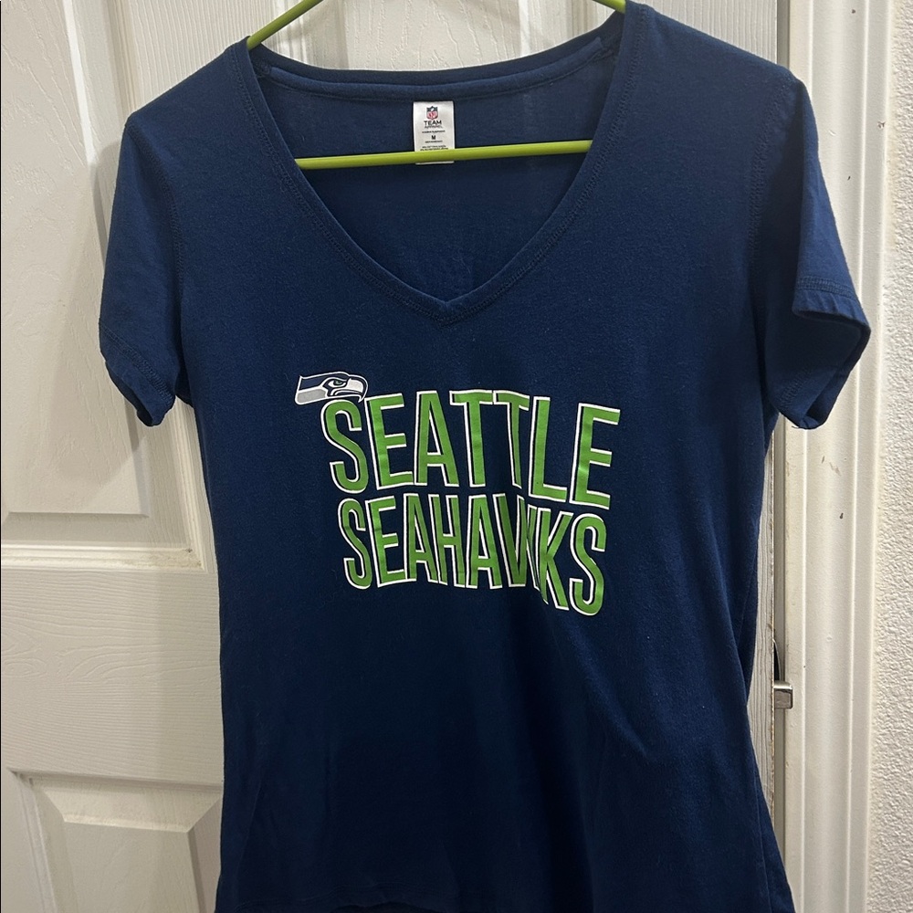 NFL Team Apparel Navy Women's Tee with Neon Green accent. Seattle Seahawks 💙💚